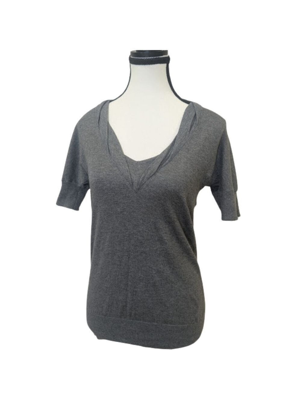 Banana Republic Cotton V-Neck Short Sleeve Sweater Gray XS Minimalist Classic